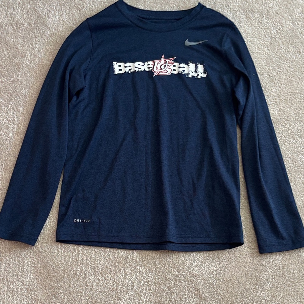 Nike Kids Blue Long Sleeve Baseball Tee